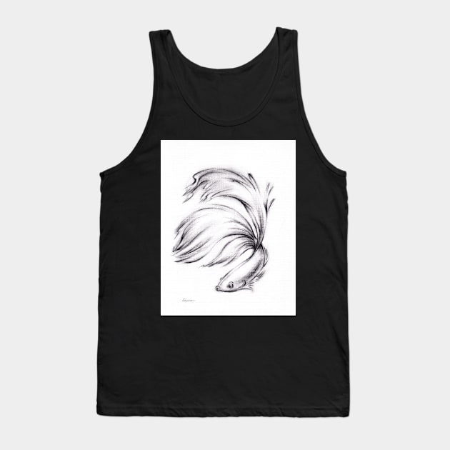 Betta - Charcoal pencil drawing of a Siamese Fighting Fish Tank Top by tranquilwaters